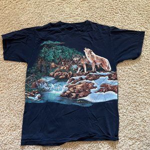 Vintage Wolf T-Shirt Dark Blue L